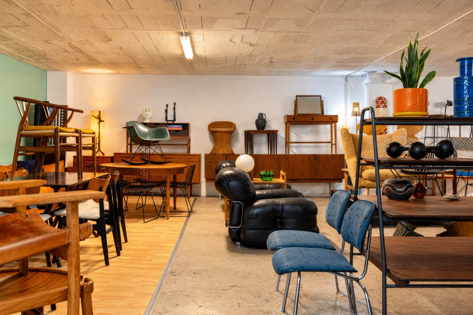 Brand shoot: mid-century chairs, sideboards and a leather lounge chair in the shop