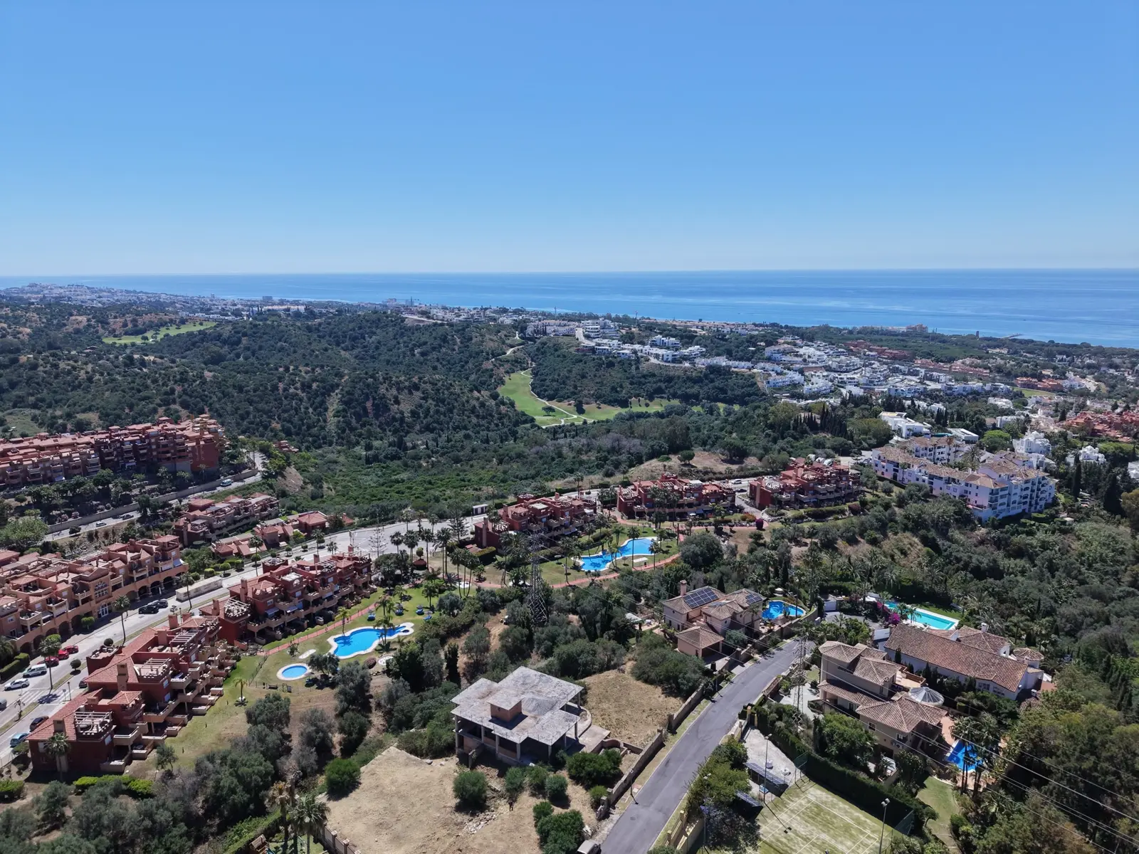 Drone shot of the Costa del Sol coastline and residential areas