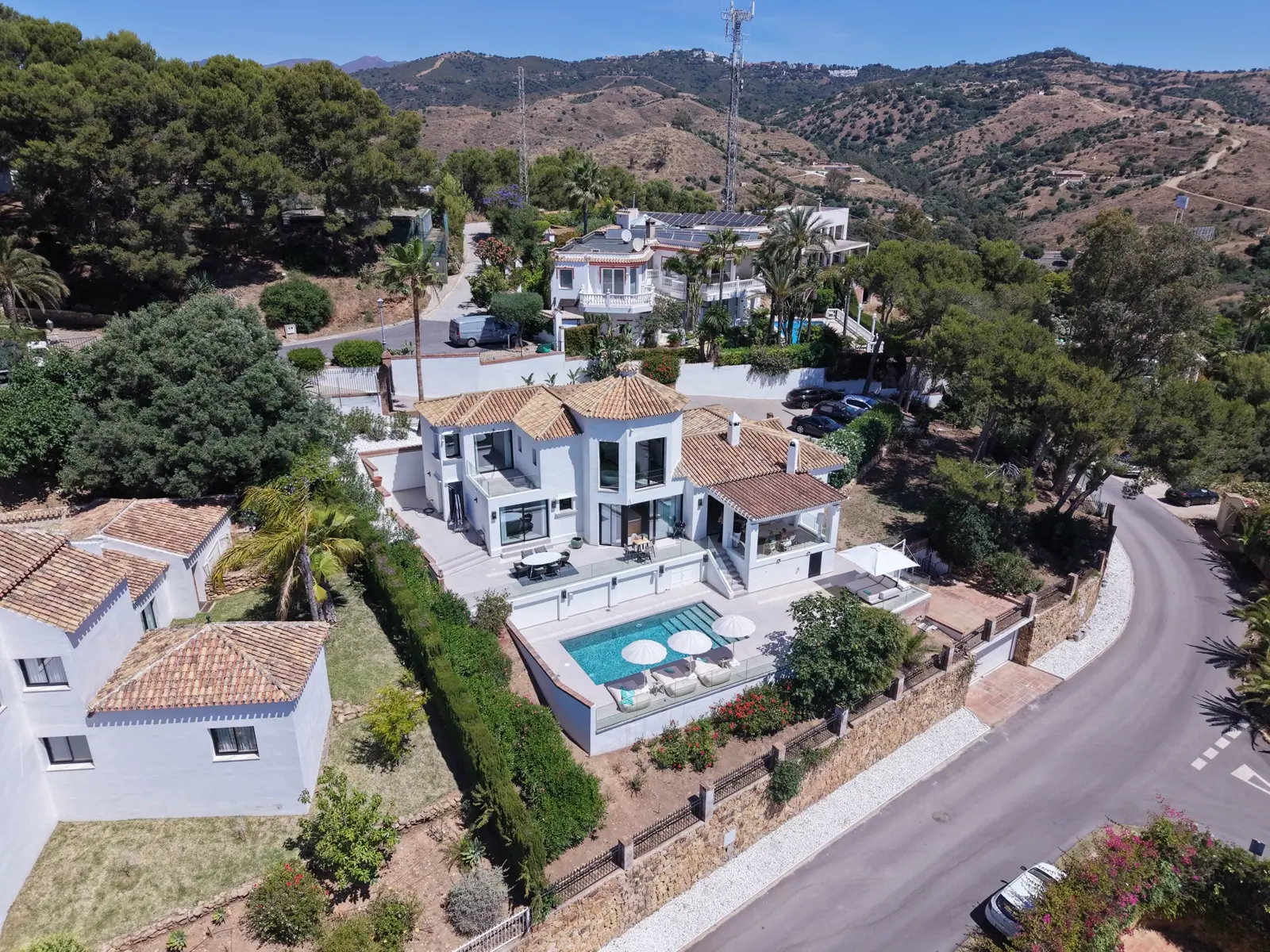 Drone shot of a villa with pool on the Costa del Sol